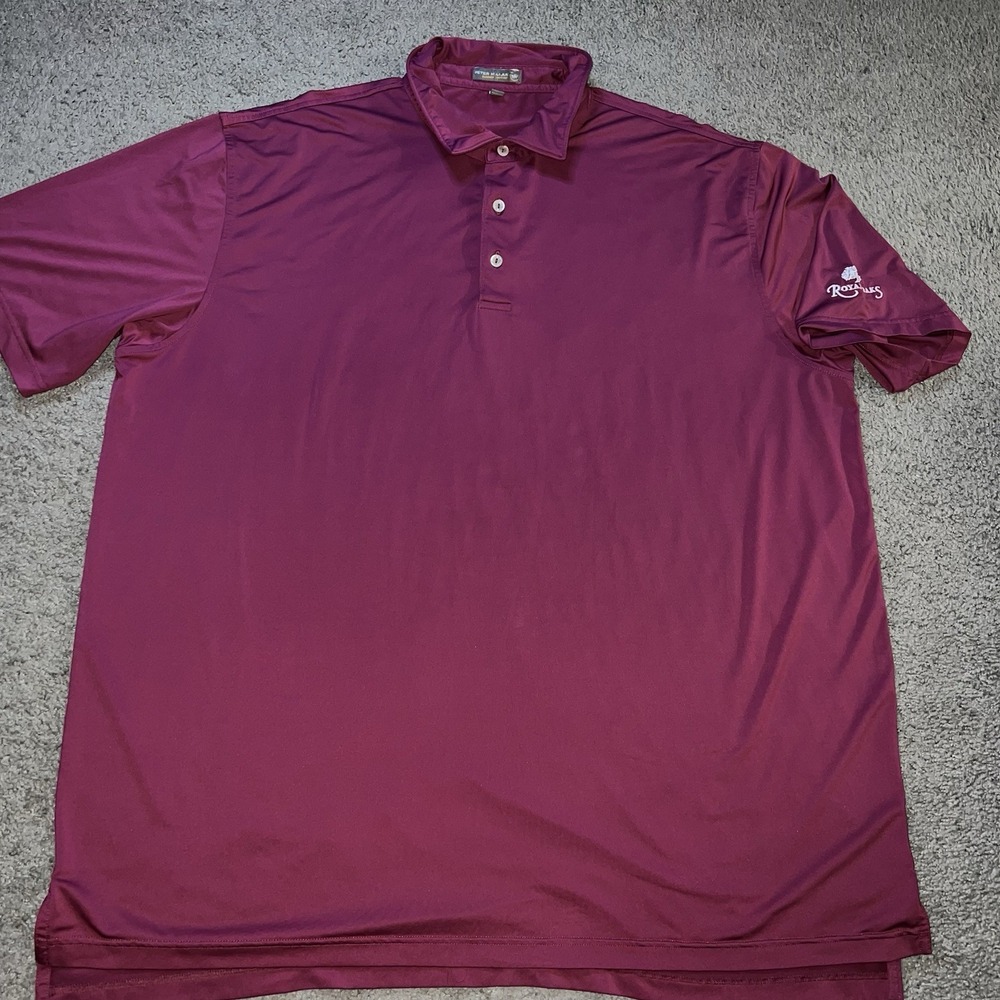 Peter Millar Summer Comfort Men's 2XL Maroon Solid Polo Short Sleeve Button - Picture 2 of 6